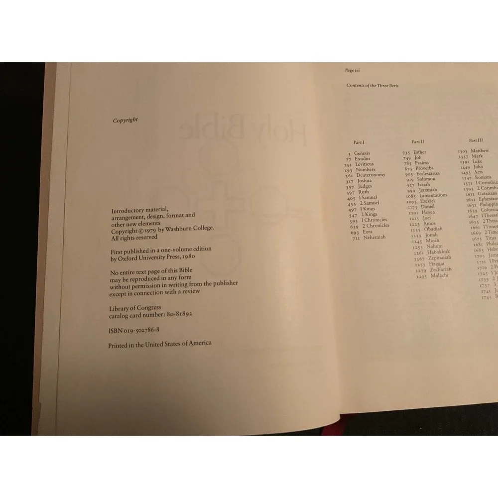 The Washburn College Holy Bible‎ Oxford University Press, Copyright 1979